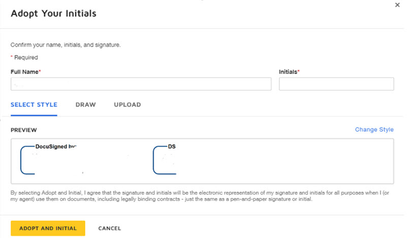 The DocuSign create signature page. 